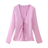 Huibaolu Bowknot Silk Satin Long-Sleeved Shirt In Spring