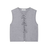 Huibaolu Summer Bow Bow V-Collar Sleeveless Knitted Vest 5698506