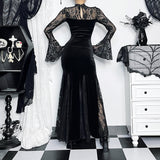 Huibaolu Autumn New Style Sexy Micro-Transparent Slim Dress Dark Lace Fishtail Long-Sleeved Dress Woman