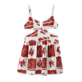 Huibaolu Summer Print Hollowed-Out Suspender A-Shaped Skirt Dress