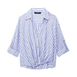 Huibaolu Spring Blended Striped Loose Casual Shirt 3035787