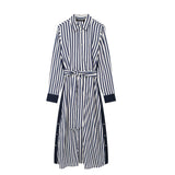 Huibaolu Spring Style Striped Flute Shirt-Style Belt Dress 2783816