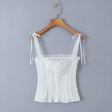 Huibaolu New Solid Color Lace Lace Trim Small Sling Blouse