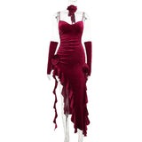 Huibaolu Christmas Shanshan Velvet Ribbon Dress + Cuff Minority Design Sensitive Skirt