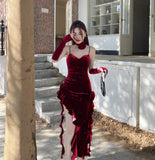 Huibaolu Christmas Shanshan Velvet Ribbon Dress + Cuff Minority Design Sensitive Skirt