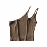 Huibaolu New Irregular Oblique Collar One-Shoulder Double Halter Top E Slim Lady Sling Vest