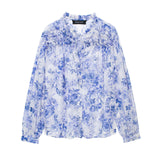 Huibaolu Spring Style Laminated Decorative Flower Printed Loose Blouse 2298069