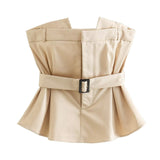 Huibaolu Spring Style Belt Shoulder-Length Blouse With Belt Double-Breasted Skirt Suit