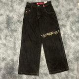 Huibaolu Baggy Jeans Street Hip-Hop Rock Pattern Harajuku Wide-Legged Straight-Leg Pants