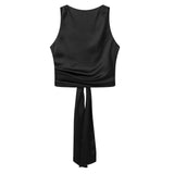 Huibaolu New Women's Street Fashion Back Silk Satin Blouse