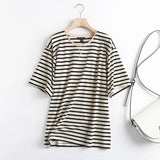 Huibaolu New Striped T-Shirt Round Collar Loose Casual Short-Sleeved T-Shirt Blouse