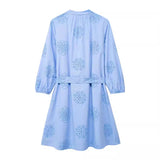 Huibaolu Spring Glue Embroidery Decorative Long-Sleeved Poplin Dress 2492058