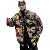 Big Flower Cotton-Padded Jacket Men And Women China-Fashion Chinese Wind Peony Flowers Add Thick Cotton Clothes Winter Warm Coat Oversize