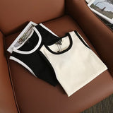 Huibaolu New Rice-White Sleeveless Spliced Slim Lady's Bottomed Vest T-Shirt