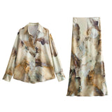 Huibaolu Spring Tie-Dyed Satin Texture Shirt 6962025 Skirt 6962024