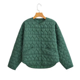 Huibaolu Heart-Shaped Quilted Round-Collar Pure Color Cotton Coat In Spring