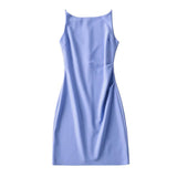 Huibaolu New Spring Style One-Word Pleated Solid-Color Dress Sexy Sling Hip Skirt