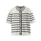 Huibaolu New Summer Style Small Fragrant Style Button Design Striped Cardigan