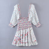 Huibaolu Romantic Printing Heavy Industry Laminated Lotus Leaf Pleated Bubble Sleeve Dress In Spring