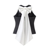 Huibaolu Spring Style Bow Removable Back-Hanging Waistcoat Pleated Half-Length Skirt