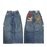 Huibaolu Wide-Legged Jeans Jnco Street Hip-Hop Personality Y2K Straight Casual Pants