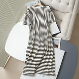 Huibaolu New Short-Sleeved Cotton Striped Simple Wind Dress In Summer