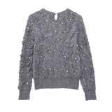 Huibaolu New Artificial Pearl Textured Pullover 9598279