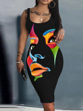 Huibaolu New Halter Belt Buttocks Printed Fashion Plus Size Dress