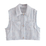 Huibaolu New Rough Lapel Short Textured Pocket Vest 7484246