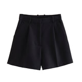 Huibaolu Solid Color High-Waist Pleated Casual Fashion Shorts In Summer