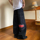 Huibaolu Plus-Size Hip-Hop Jeans Loose Skateboard Pants Men's Fashion Casual Straight Wide-Legged Trousers