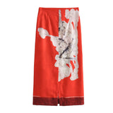 Huibaolu New Blended Printed Split Straight Skirt 2394119