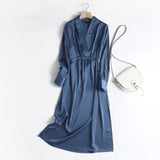 Huibaolu New Long Dress Korean Version Of Women's Elegant Simple Style V-Neck High-Waist Dress