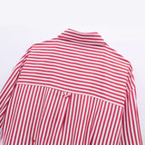 Huibaolu Spring Style Flanged Cuff Striped Loose Shirt 2731533