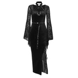 Huibaolu Autumn Style New Style Slim Velvet Dress With Dark Goth Horn Sleeves Tied With Forks