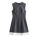 Huibaolu New Spring Style Short Sleeveless Dress With Pleated Hem