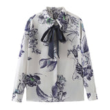 Huibaolu Bowknot Satin Printed Shirt In Spring And Summer