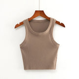 Huibaolu New Round Collar Solid Color Sports Short Blouse With A Slimmed Edge, A Small Vest.