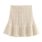 Huibaolu Mesh Knitted Blouse Mesh Jacquard Mini Skirt Set