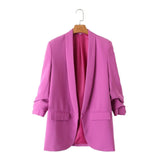 Huibaolu Spring Style Pleated Sleeve Sag Urban Leisure Candy Color Women's Suit Coat