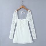 Huibaolu New Lace Sleeve Steel Support Slim Mini Dress In Autumn