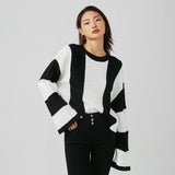 Huibaolu And Winter New Women's Wear New Leisure Style Long-Sleeved Round-Neck Vertical Striped Casual Sweater