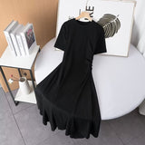 Huibaolu Two-Color Short-Sleeved Pleated Irregular Dress In Spring