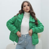 Huibaolu Station Down Cotton-Padded Jacket 2024 New Women's Winter Thickened Cotton-Padded Jacket Popular Style Bright Color Vertical Collar Cotton-Padded Jacket