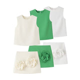 Huibaolu New Spring Style Simple Vest With Two Sets Of Floral Decorative Skirt