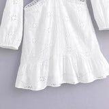 Huibaolu And Winter New V-Collar Lace Waist Open Dress Embroidered Hollowed-Out Sexy Skirt