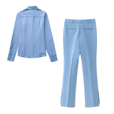 Huibaolu Autumn Pocket Crepe Shirt 8932499 Middle Waist Trousers 8851512