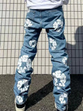 Huibaolu Loose And Comfortable Jeans Y2K Clothes Street Clothing Leisure Fashion Flower Printed Jeans Men