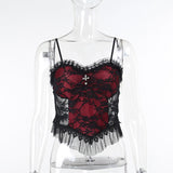 Huibaolu Dark Wind Halloween New Lace Mesh Halter Top Personality Cross Vest Girl