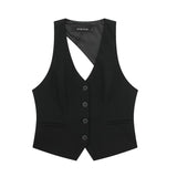 Huibaolu Spring Style Back Hollowed-Out Cut Buckle Vest 1608123